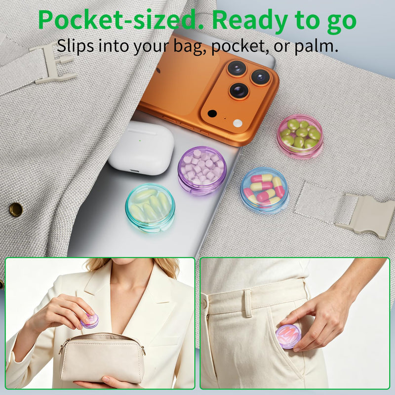 Small Pill Case, 6 Pcs Pill Box for Purse Travel Pill Container Portable Daily Medicine Pill Organizer Travel Pill Case for Medication Fish Oil Vitamin Supplement