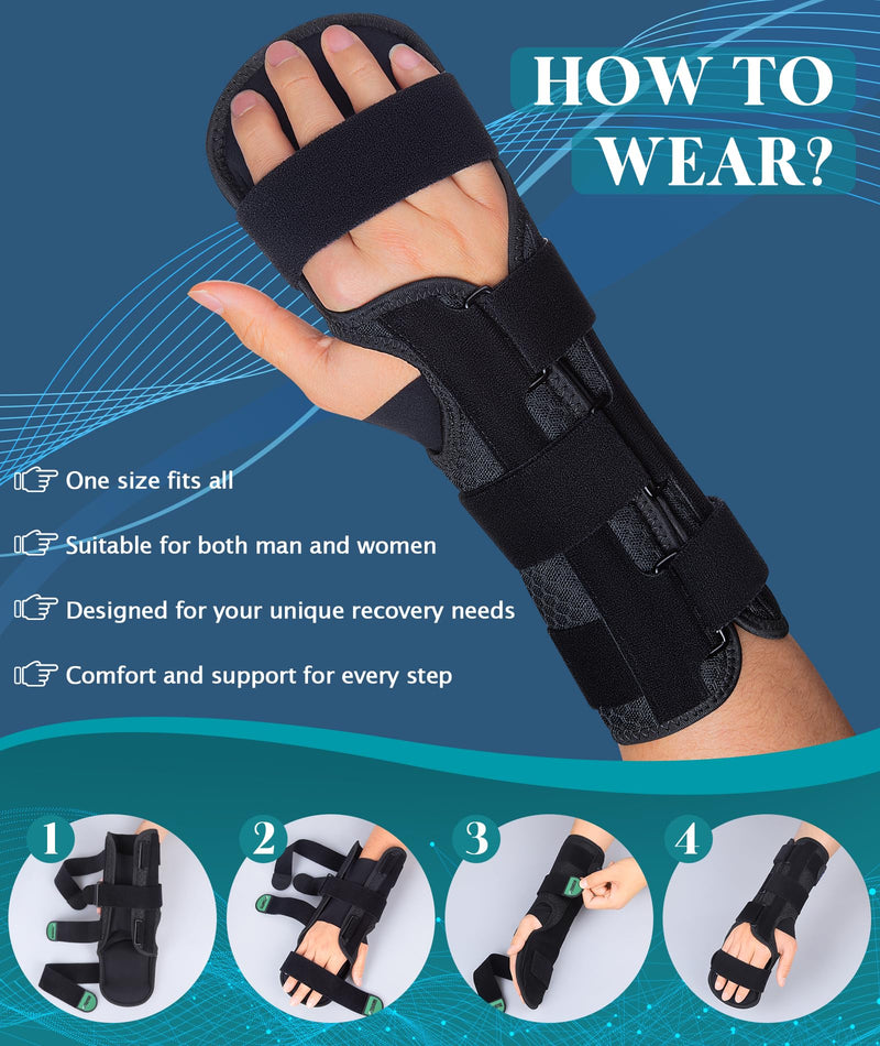[Australia] - Resting Hand Splint for Stroke Recovery & Carpal Tunnel Relief - Night Immobilizer with Removable Splints, Arthritis & Tendonitis - Adjustable Wrist Support Brace Right Hand for Men & Women One Size Black-Right Hand 