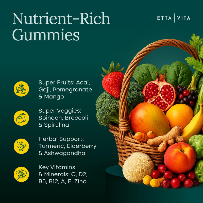 Fruits and Veggies Gummies with 9 Superfruits & 30 Veggies (120 Soft Chews) | Fruits and veggies supplement with vitamins & minerals, super greens gummies, non-GMO, pectin-based, gluten-free, USA