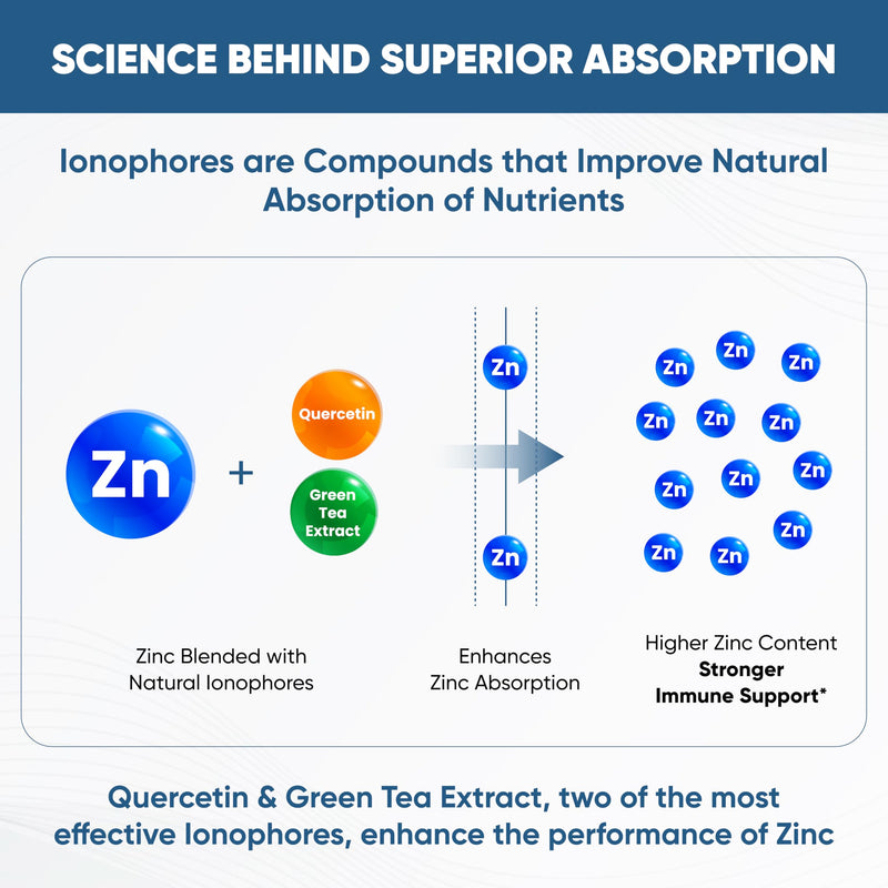 Sandhu's Zinc Supplement with Ionophores| Quercetin & Green Tea Extract for Superior Absorption and High Potency| 800mg Vegetarian Capsules 120 Count (Pack of 1)| Immune Support for Men & Women 120 Count (Pack of 1)