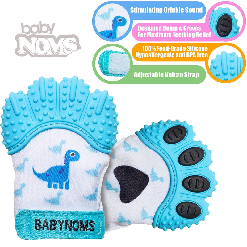 [Australia] - ® Teething Mitten | The Original Teething Paw | Safe Silicone Teething Toy or Teething Ring Provides Self-Soothing Teething Relief | Dino Blue Teether 
