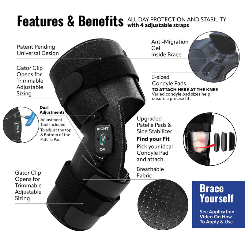 [Australia] - Comfort+ Soft Osteoarthritis Dual Adjustment (OA) Knee Brace for ACL & Meniscus & Hyperextension, Patella Stabilizer, Knee Sleeve, Knee Brace for Women and Men, Universal Regular Size, Right 