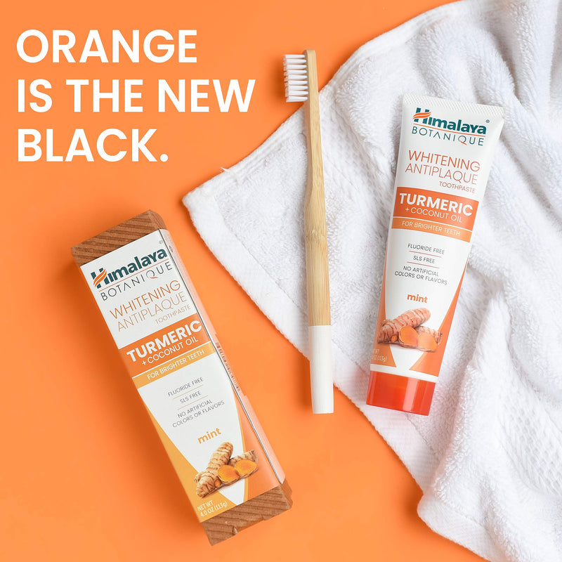 [Australia] - Himalaya Botanique Turmeric & Coconut Oil Whitening Antiplaque Herbal Toothpaste, Whitens Teeth, Fluoride Free, No Artificial Flavors, SLS Free, Vegan, Cruelty Free, Foaming, Mint Flavor, 4 Oz, 4 Pack 4 Ounce (Pack of 4) 