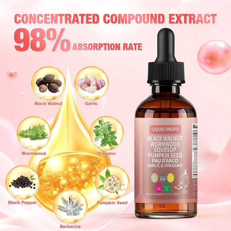 Black Walnut Wormwood Parasite Cleanse, Wormwood Black Walnut Clove Cleanse Drops, Rapid Gut Cleanse & Digestive Health, Alcohol-Free Gut-Friendly for Adults and Children, 2 Bottles