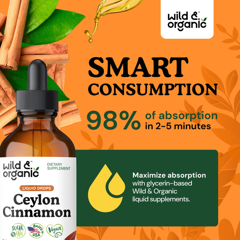 [Australia] - Wild & Organic Ceylon Cinnamon Tincture 500 mg - Liquid Cinnamon Supplements for Overall Support - Cinnamomum Verum Bark Extract - Vegan, Sugar & Alcohol-Free, Non-GMO - 4 fl oz 4 Fl Oz (Pack of 1) 