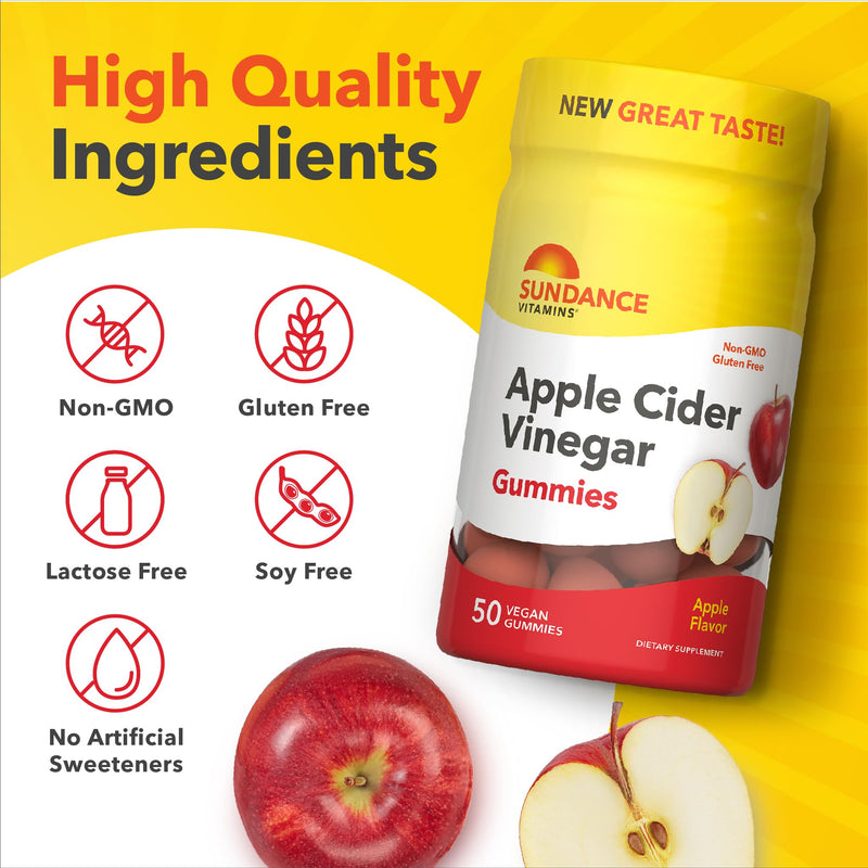Sundance Apple Cider Vinegar Gummies for Adults | 50 Count | Apple Flavor | Vegan, Non-GMO, and Gluten Free Supplement