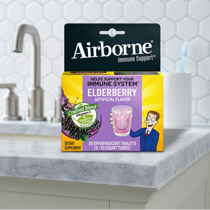 Airborne 1000mg Vitamin C Immune Support Elderberry Effervescent Tablets, 20ct 20 Count (Pack of 1)