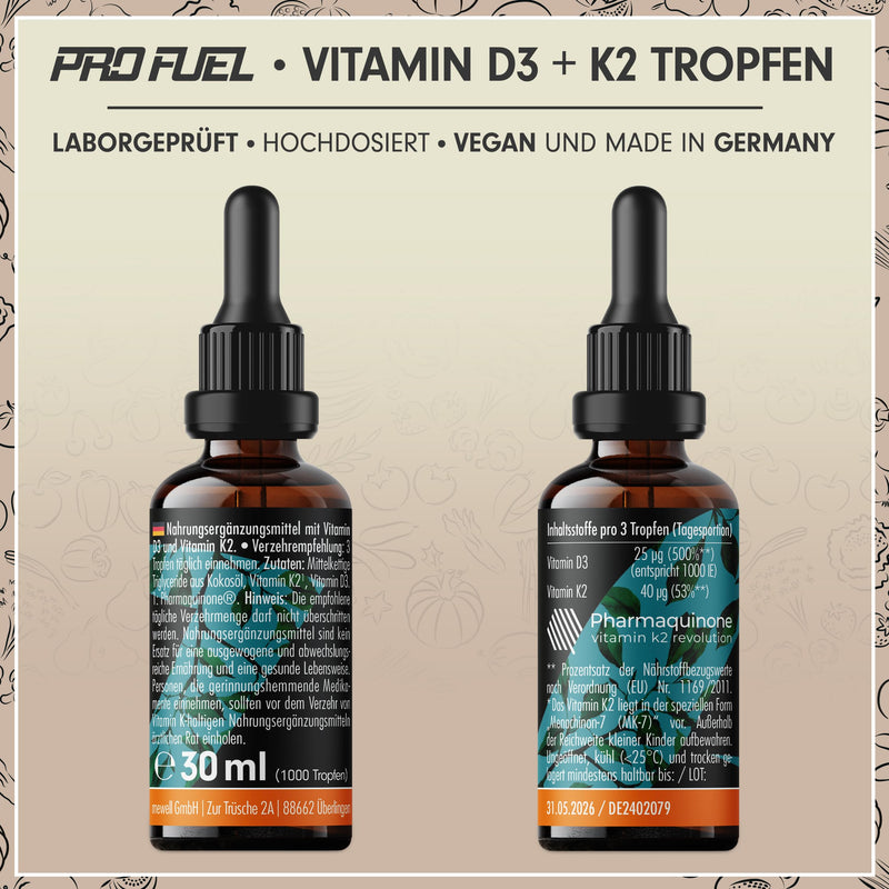 [Australia] - Vitamin D3 + K2 1000 drops vegan - 1000 IU vitamin D3 + 40 mcg K2 MK7 (Pharmaquinone®) - optimally high dosage - highest bioavailability - vegan vitamin D3 from lichen - laboratory tested - 30 ml Vit. D3 + K2 drops 30 ml (pack of 1) 
