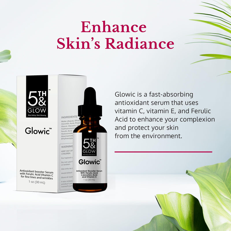 Glowic - Vitamin C Serum for Dark Spots and Fine Lines - Hyaluronic Acid | Antioxidant Serum, Dark Spot and Tone Support, Ferulic Acid and Niacinamide, Morning and Night, Cruelty-Free