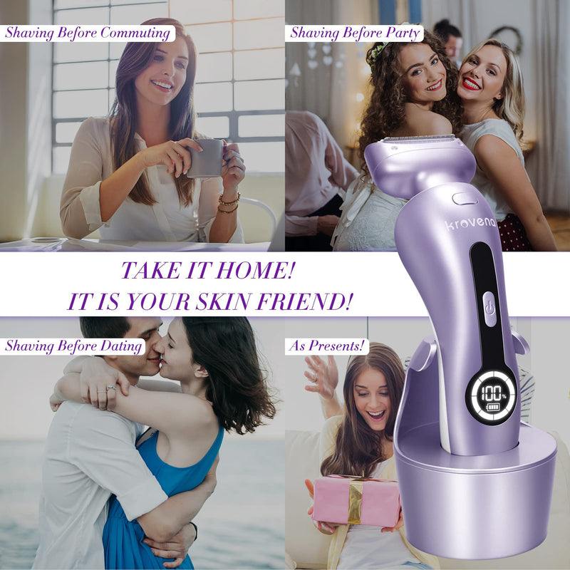 [Australia] - Electric Shaver for Women Electric Razor for Womens Bikini Legs Underarm Public Hairs Rechargeable Trimmer with Detachable Head Cordless Wet Dry Use Purple 
