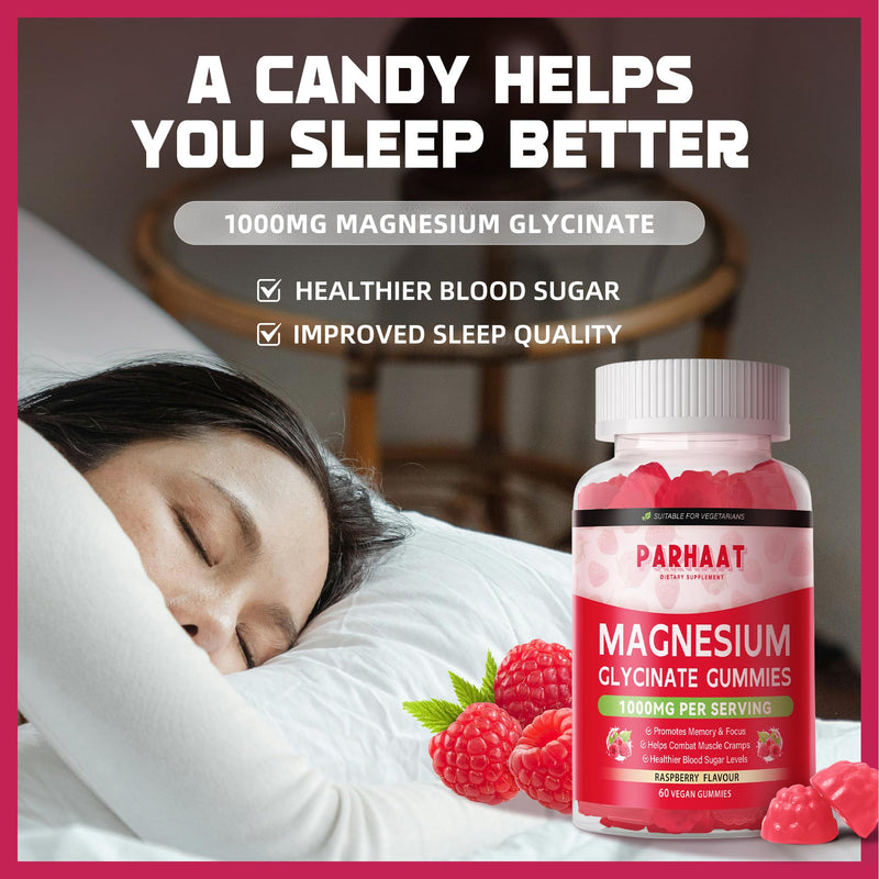 Magnesium Glycinate Gummies - Sugar Free Magnesium Potassium Supplement with Vitamin D, B6, CoQ10 for Calm Mood & Sleep Support - 120 Raspberry Chews 60 Count (Pack of 2)
