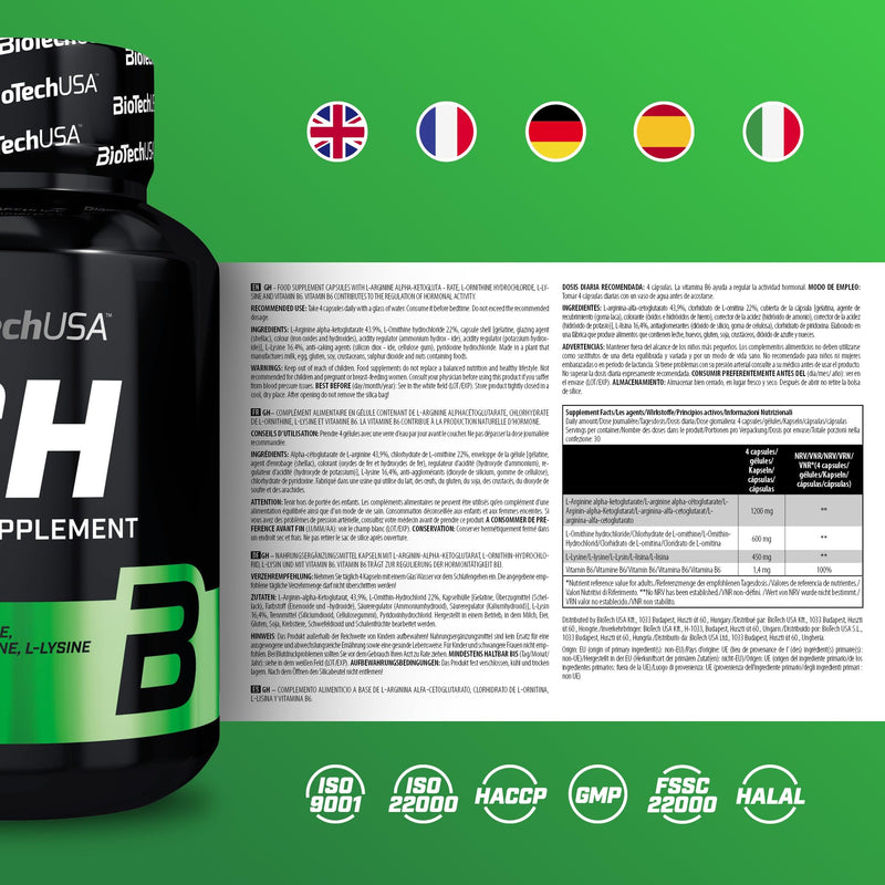 BioTechUSA GH | Hormone Regulator | with Amino Acids & Vitamin B6 | Boost Growth Hormone | Build Muscle | Reduce Fat | 120 Capsules