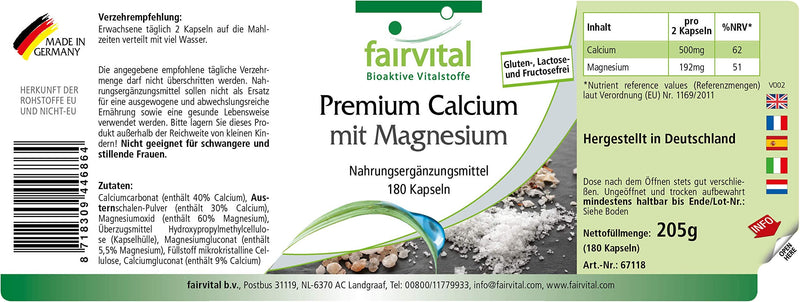 [Australia] - Fairvital | Premium calcium magnesium capsules - 180 capsules - for 3 months - HIGH DOSE - with oyster shell powder 