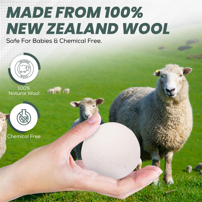 Premium XL Wool Dryer Balls Reusable Set of 6 & Lavender Oil,100% New Zealand Wool Lint Natural, Reduces Drying Time & Clothing Wrinkles, Real Extra Large Size, Dryer Sheets & Liquid Softener Replacer