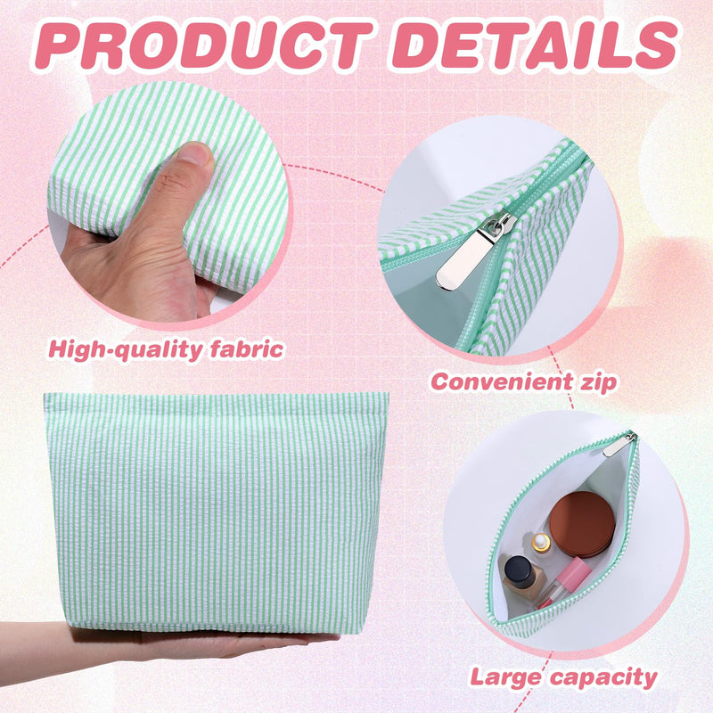10 Pcs Seersucker Makeup Bag, 10 Colors Striped Polyester Cosmetic Bag Lightweight Preppy Toiletry Travel Storage Pouch for Wedding Bridesmaid Gifts