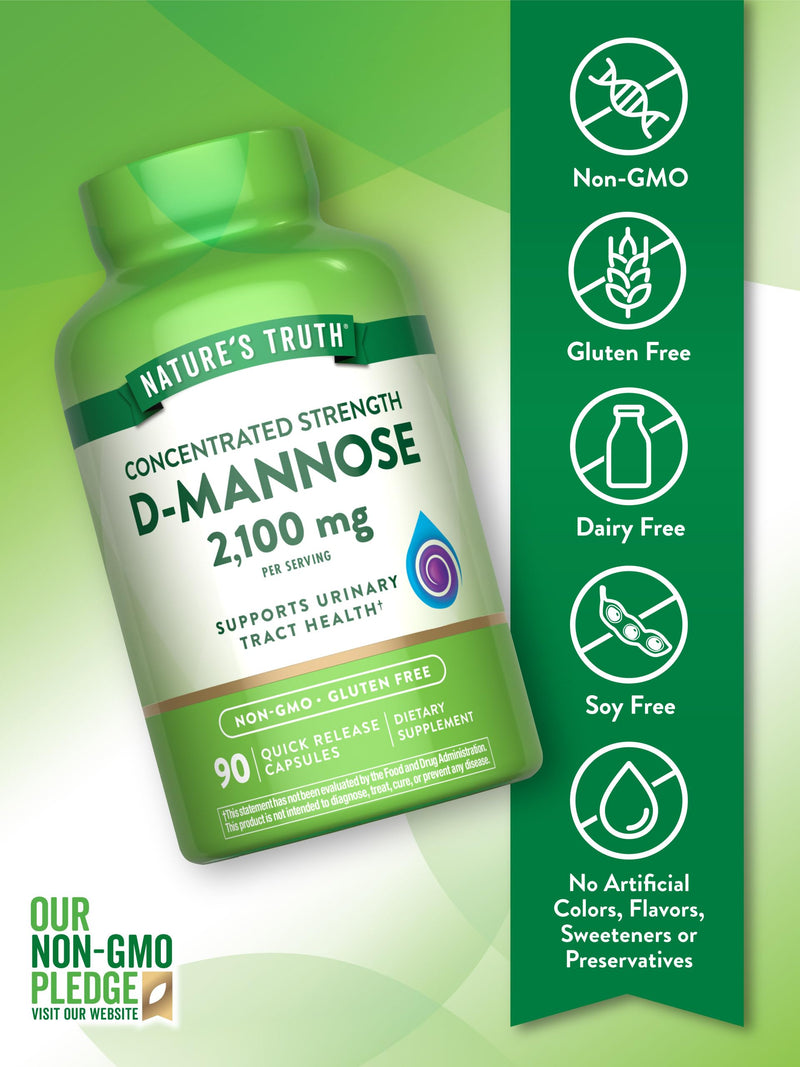 Nature's Truth D-Mannose Pills | 2100mg | 90 Capsules | Non-GMO & Gluten Free Supplement