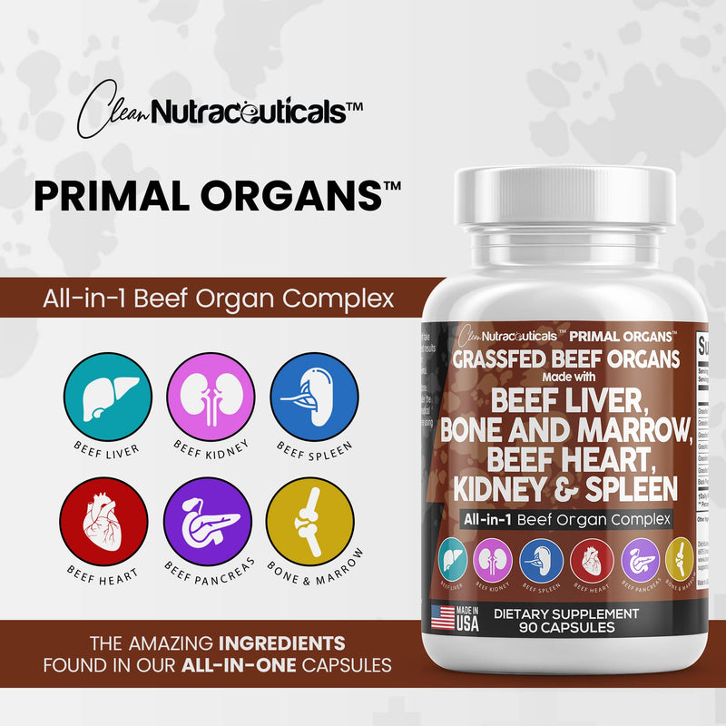 [Australia] - Clean Nutraceuticals Grass Fed Beef Liver Capsules 3000mg - Premium Quality Supplement Packed with Desiccated, Beef Heart, Beef Spleen, Beef Pancreas Plus Bone & Marrow Dao Enzyme Pills - USA Made 
