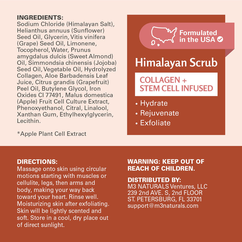 [Australia] - Himalayan Salt Scrub, Face, Foot, and Body Exfoliator with Collagen and Stem Cells, Exfoliating Scrub for Toning, Cellulite, and Skin Care by M3 Naturals 16 fl oz Himalayan Scrub 16 Ounce (Pack of 1) 