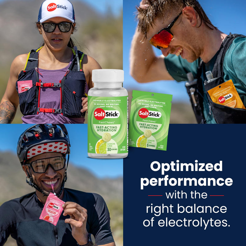 SaltStick FastChews Electrolytes | 60 Chewable Electrolyte Tablets | Salt Tablets for Runners and Endurance Sports Nutrition | Hydration Electrolyte Chews | Vegan | Lemon Lime | 60 Tablets