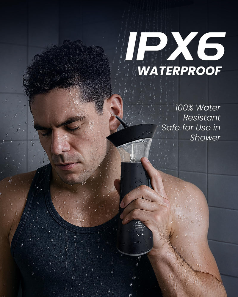 [Australia] - Electric Ear Wax Removal with Separated Dual Tank, IPX6 Waterproof Ear Cleaner Kit, Water Temperature Detection, FSA/HSA Eligible & Ergonomic Upright Rinse Design, USB-A to C Cable Black 