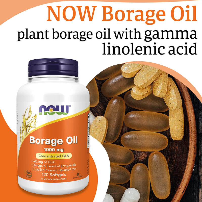 Now Foods, Borage Oil, 1.000mg, 120 Softgels, Lab-Tested, Soy Free, Gluten Free, Non-GMO