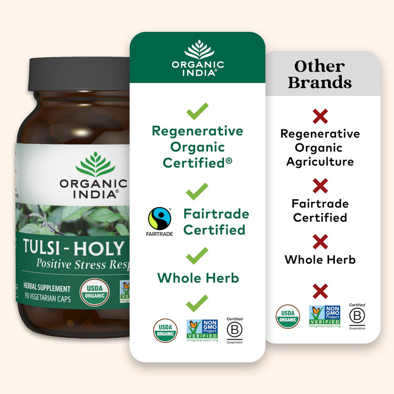 [Australia] - Organic India Tulsi Holy Basil Capsules - Holy Basil Extract - Holy Basil Leaf Supplement, Herbal Supplement, Immune Support, Stress Relief, Vegan, Gluten-Free, Kosher, Organic, Non-GMO - 180 Capsules 180 Count (Pack of 1) 