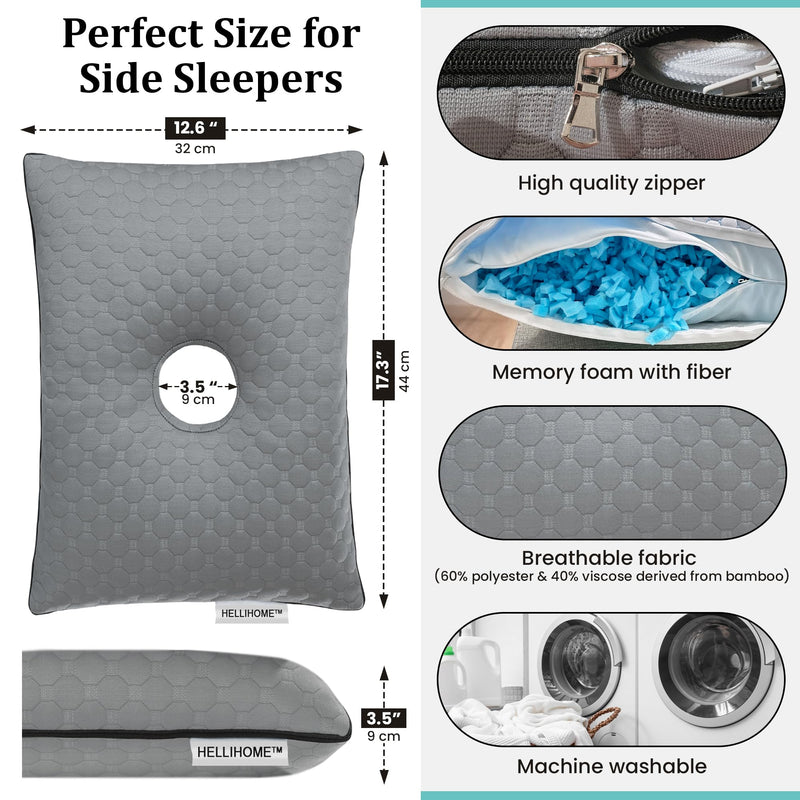 [Australia] - Ear Piercing Pillow with Hole for Ear - Adjustable Shredded Memory Foam Pillow for Side Sleepers, CNH Pillow for Piercing Healing & Ear Pain Relief | Soft Washable Travel Pillow with Bag Extra Foam 