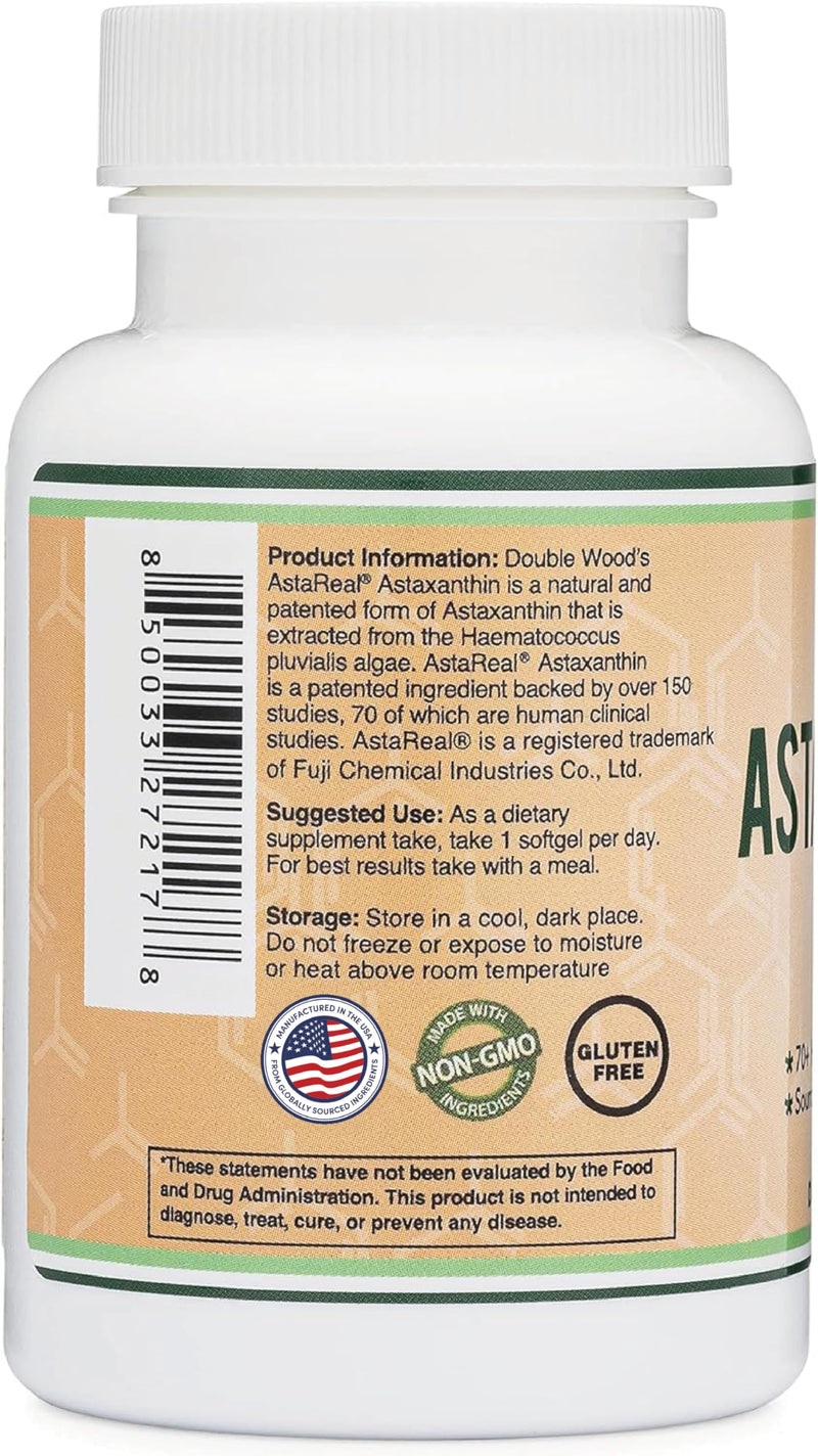 [Australia] - Astaxanthin 12mg Max Strength (AstaReal: Natural Patented Astaxanthin with 70+ Human Clinical Trials - World's Most Studied Brand) Grown, Harvested, and Made in The USA (Astaxantina) by Double Wood 