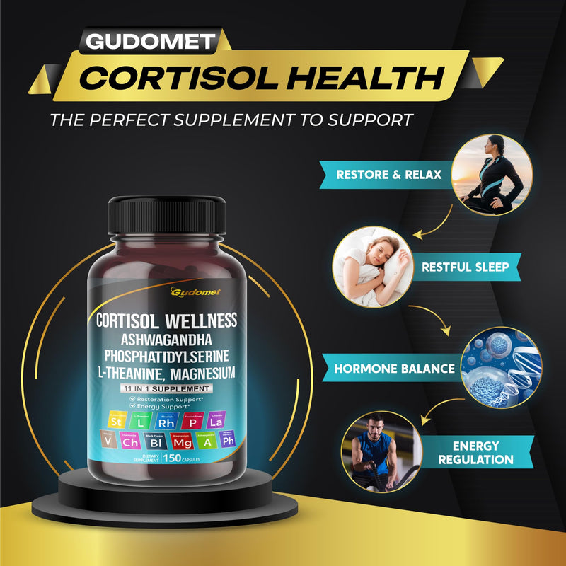 [Australia] - CORTISOL WELLNESS Magnesium Ashwagandha L-Theanine Phosphatidylserine Rhodiola Rosea Passionflower Lavender Chamomile -150 Capsules- Made in USA 150 count (pack of 1) 