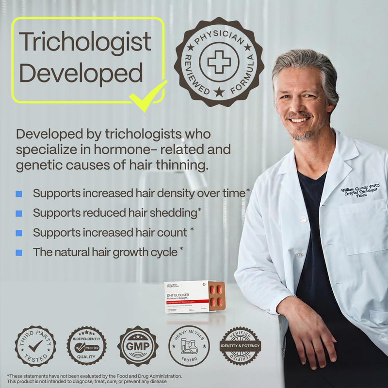 Advanced Trichology DHT Blocker Maximum Strength | Hair Growth Supplement with Saw Palmetto & Pumpkin Seed Oil for Women & Men | Trichologist-Developed | 30 Day Supply