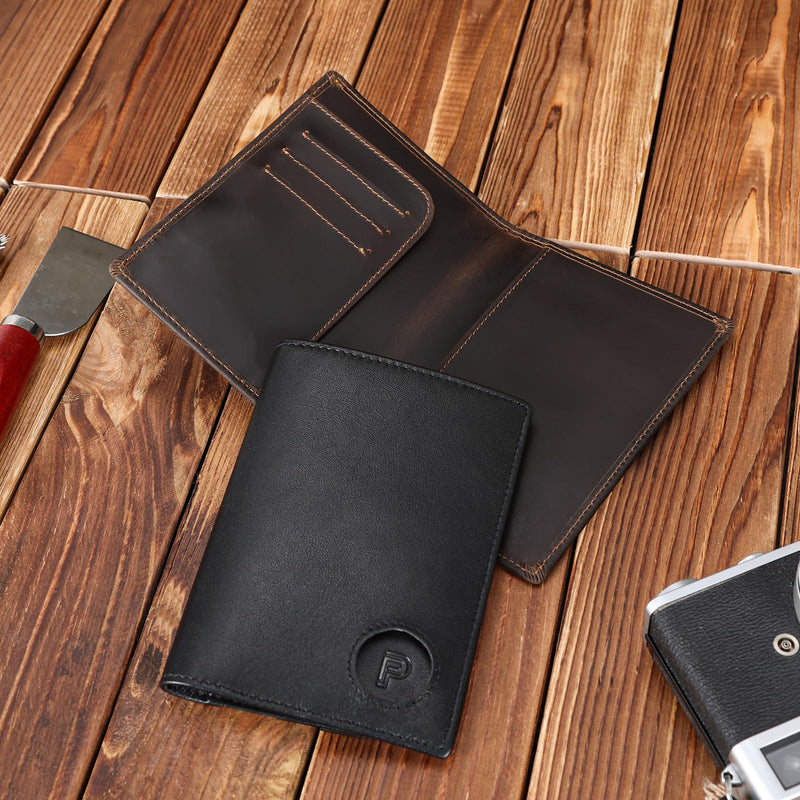 Polare Slim RFID Blocking Leather Passport Holder Travel Bifold Wallet For Men (Black with AirTag Holder) Black with AirTag Holder