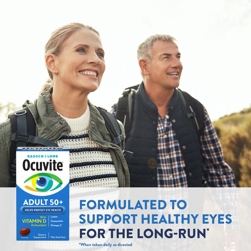 Ocuvite 50+ Eye Vitamin & Mineral Supplement, Multivitamin for Vision & Ocular Health with Omega-3, Zinc, Vitamins C & E, Lutein & Zeaxanthin, Zinc Supplements for Women and Men, 50 Softgels 50 Count (Pack of 1)