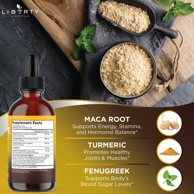[Australia] - Organic Maca Root Liquid Drops with Ashwagandha, Nettle, Fenugreek, Beet Root and L-Arginine Liquid Multivitamin for Women and Men - 4oz 2 Fl Oz (Pack of 2) 