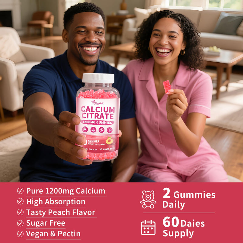(3 Pack) 1200 mg Calcium Citrate Gummies Supplements for Women & Men,Pure Calcium Citrate Gummies for Bone, Muscle & Immune Support - Easy to Digest, Sugar Free,Vegan,Peach Flavor,60 Day Supply 60 Count (Pack of 3)