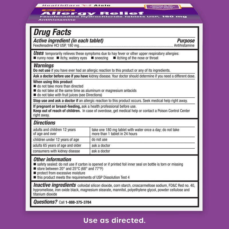 [Australia] - HealthCareAisle Allergy Relief - Fexofenadine Hydrochloride Tablets USP, 180 mg – 90 Tablets – Allergy Medication, Non-Drowsy 24-Hour Allergy Relief 90 Count (Pack of 1) 180mg 