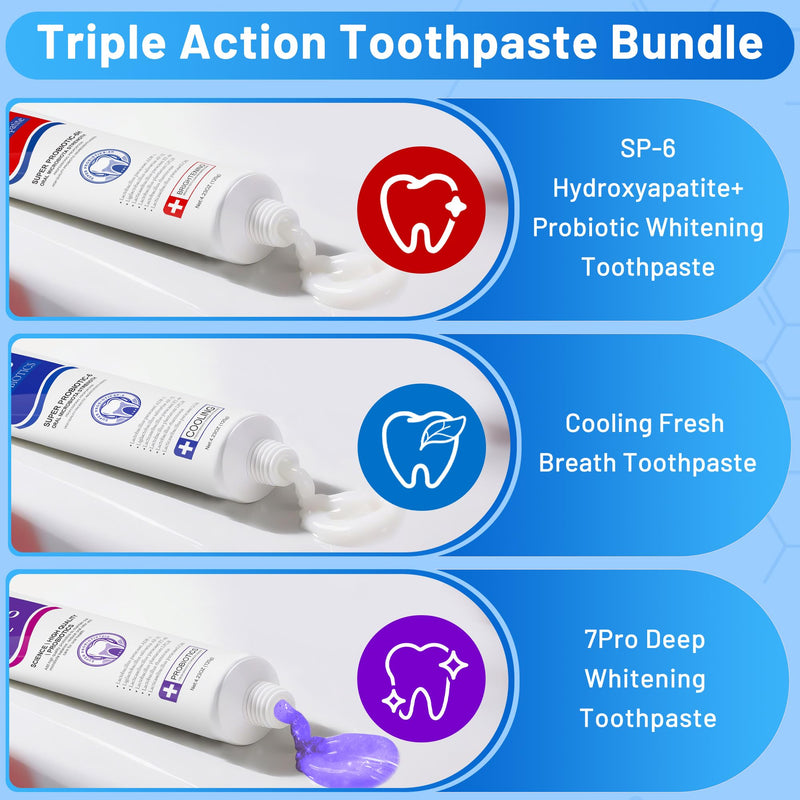 [Australia] - SP-6 Toothpaste Set, 6 Probiotics for Whitening & Cooling Fresh Breath, and 7- Pro Intense Whitening, Fluoride-Free, Safe for Enamel, Deep Brigthtening & Freshness 3 in1 Set SP-6+7Pro ToothPaste Set 1 Ounce (Pack of 3) 