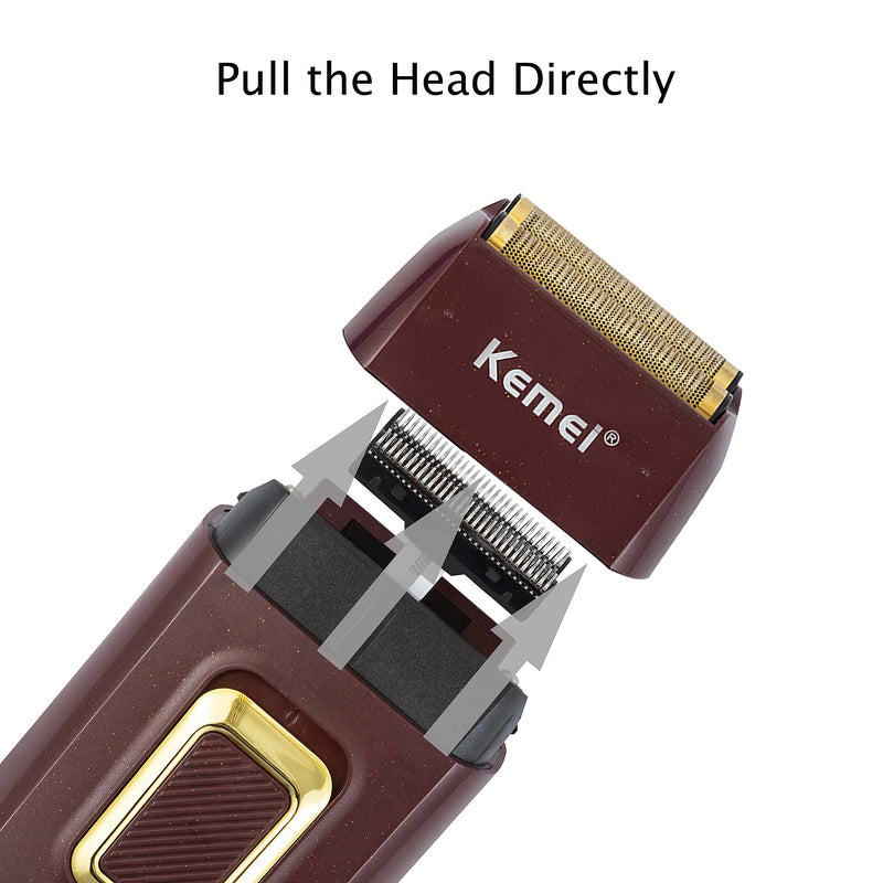 [Australia] - KEMEI Foil Shaver Double Electric Shaver for Men Electric Razors Head Shavers for Bald Men Barber Supplies Hair & Beard Trimmer Cordless Rechargeable Brown 