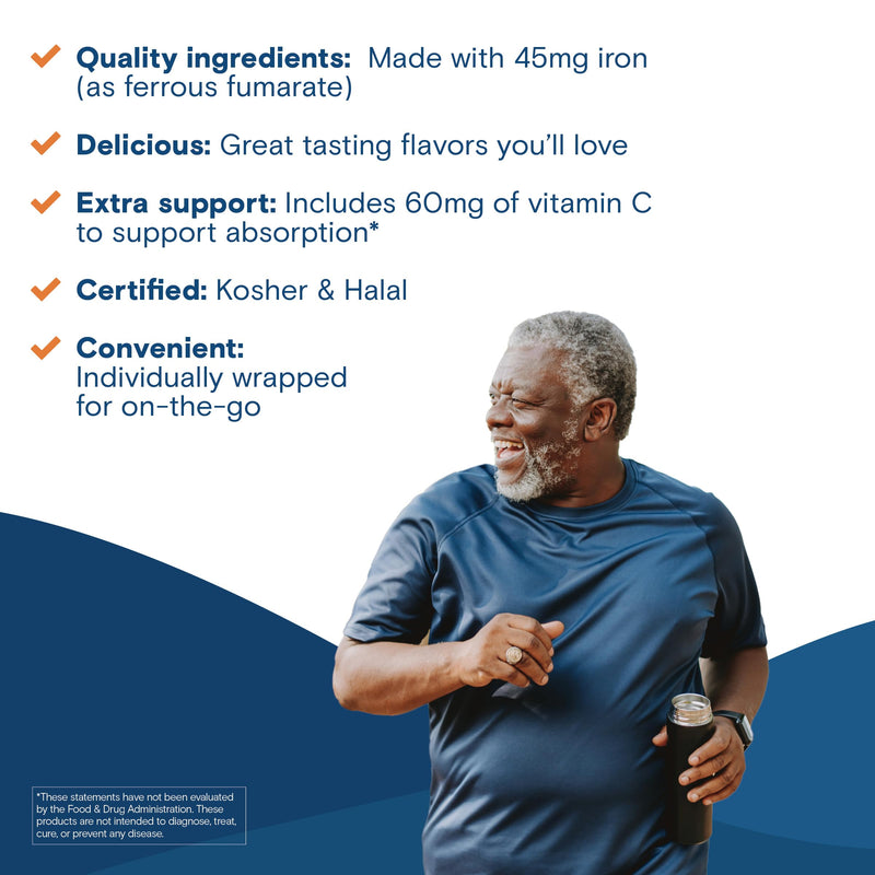 [Australia] - Bariatric Fusion Iron Supplement for Women Anemia | Chewable Iron with Vitamin C | Watermelon Flavored Soft Chew | Gentle on Stomach Ferrous Fumarate for Women and Men | Gluten Free | 60 Count 