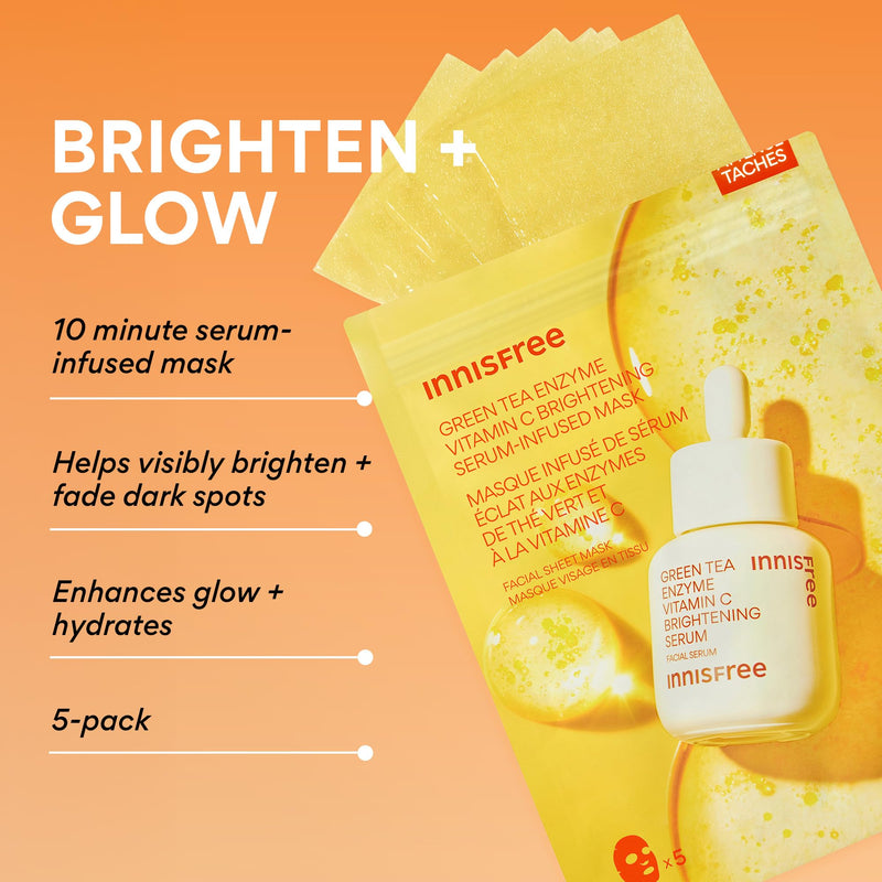 innisfree Serum-Infused Mask - 5 Pack Sheet Masks for Soothing & Hydrating, Ideal for Dry, Oily, and All Skin Types, Available in PDRN, Retinol Cica & Vitamin C