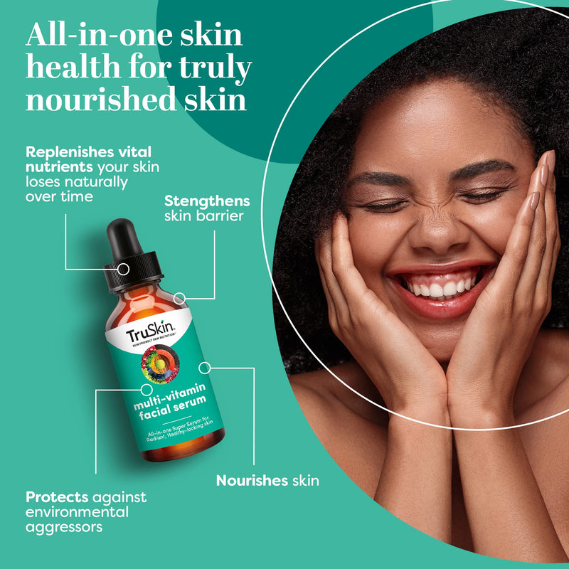 TruSkin Facial Serum with 11 Plant-Derived Vitamins & Minerals for Radiant, Healthy-Looking Skin - Powerful Antioxidants and Nourishing Vitamins for Skin Nutrition, 1 fl oz