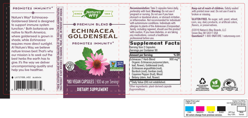 [Australia] - Nature's Way Echinacea Goldenseal - 900 mg per 2-capsule serving of Echinacea 7 Herb Blend - For Immune Support* - With Cayenne Pepper, Gentian Root - Gluten Free & Vegan - 180 Vegan Capsules 180 Count (Pack of 1) 