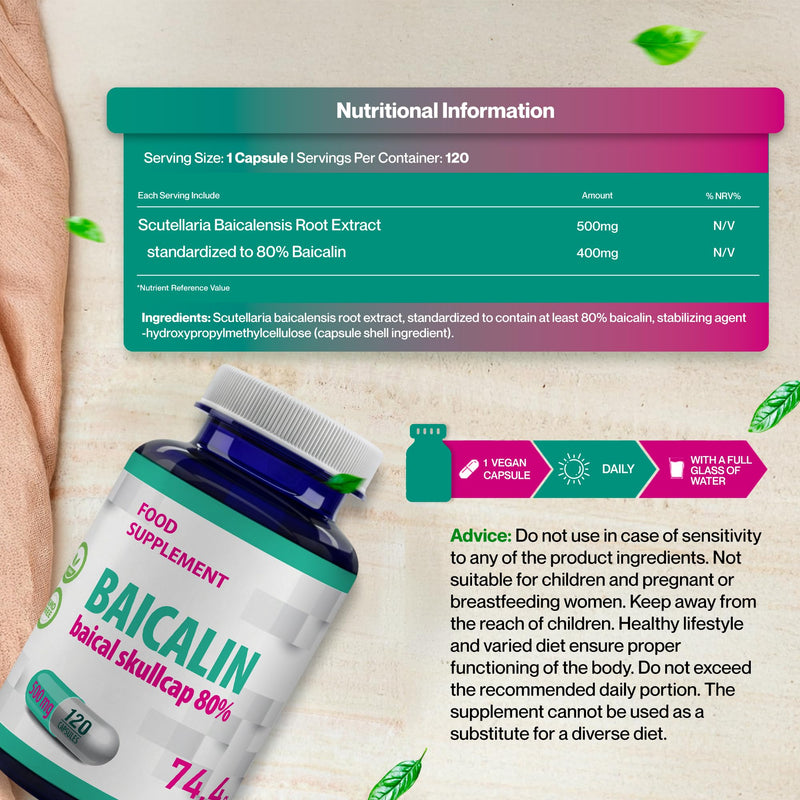Hepatica Baicalin (Chinese Skullcap) | Standardised to 80% Baicalin (400mg) | 500mg Scutellaria Baicalensis Extract | 120 Vegan Capsules | 4-Month Supply | 3rd Party Lab Tested