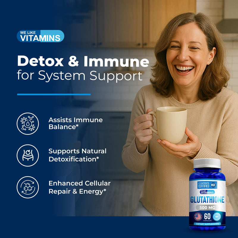 NSF Certified Glutathione Supplement 500mg - 60 Reduced L Glutathione Caps | L-Glutathione Supplement For Antioxidant & Immune Support - 500mg Per Serving - 30 Day Supply, 2 Capsules A Day 60 Count (Pack of 1)
