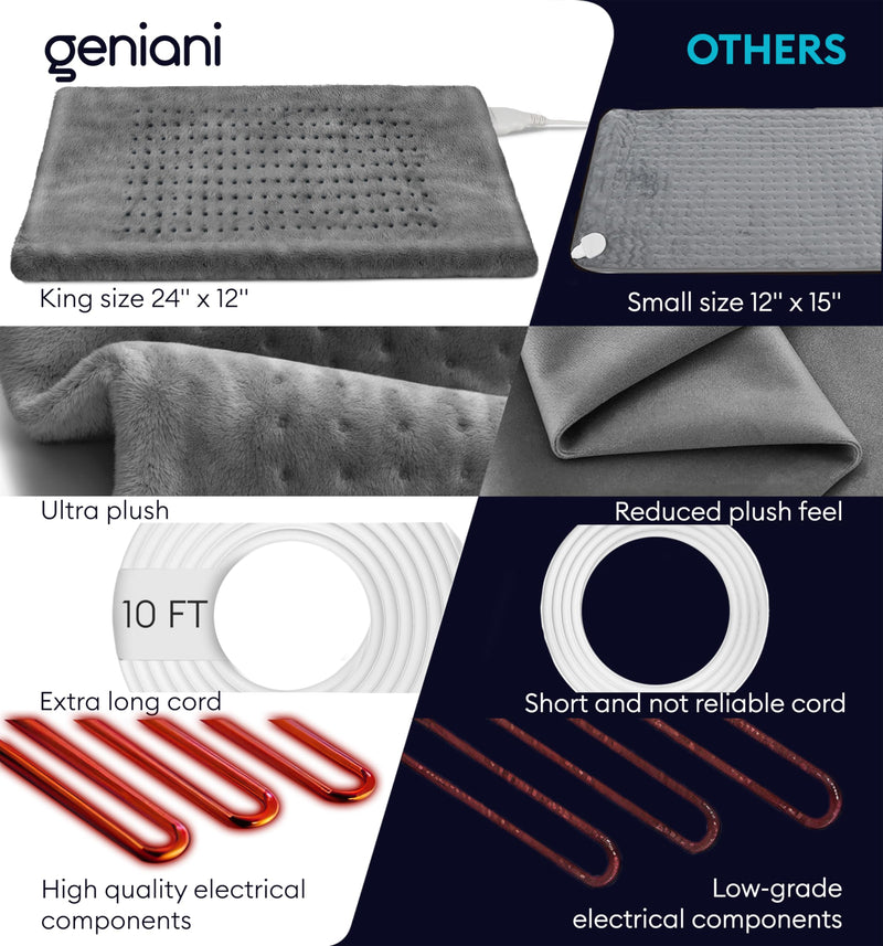 [Australia] - GENIANI King Size Heating Pad for Back Pain & Cramps Relief, FSA HSA Eligible, Auto Shut Off, Machine Washable, Moist Heat Pad for Neck & Shoulder, Knee, Leg, Heat Patches, Tabby Gray 12'‘×24’’ XL 12"x24" 