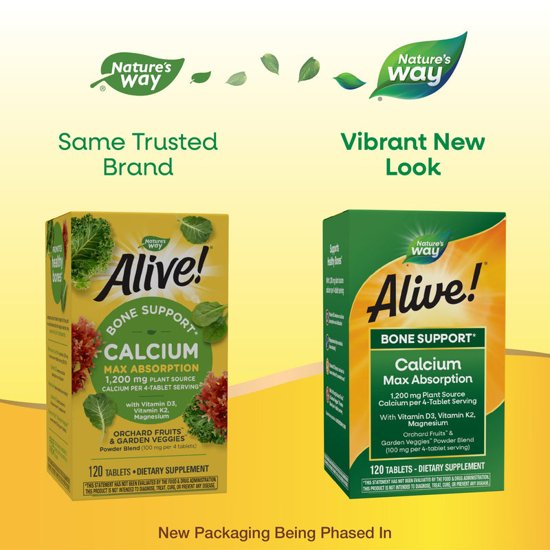 [Australia] - Nature's Way Alive! Calcium Max Absorption, Bone Support*, Plant Source Calcium, Vitamin D3 & K2, Magnesium, 120 Tablets (Packaging May Vary) Unflavored 120 Count (Pack of 1) 