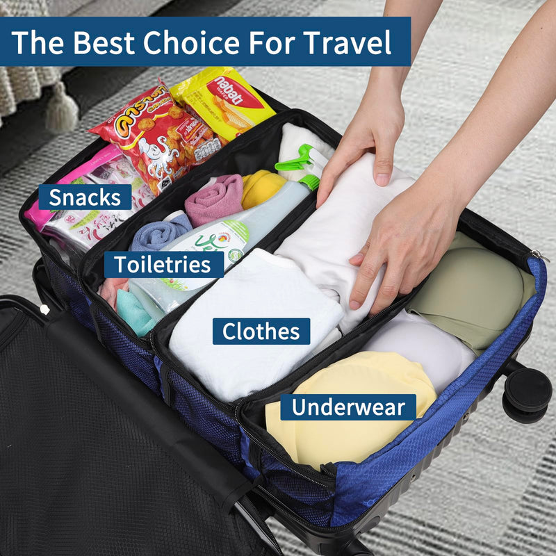 esouler Suitcase Organizer, Travel Luggage Organizer hanging packing cubes for travel，portable hanging travel shelves Collapsible closet organizer for Carry-on (Navy blue, Medium) Navy blue