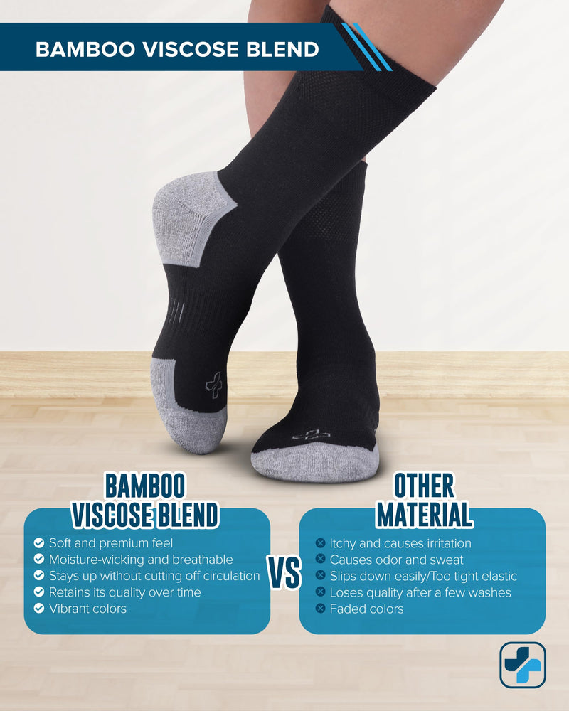 [Australia] - Doctor's Select Bamboo Viscose Black Diabetic Socks for Men - 6 Pairs Crew Stretch Top Mens Diabetic Socks Black - 6 Pairs Large 