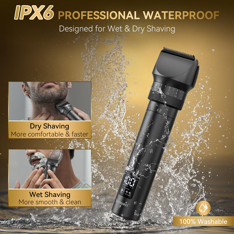 [Australia] - Beard Trimmer for Men - 42 Adjustable Length Settings Hair Clippers, Professional Body Hair Trimmer for Men Precision Facial Hair Trimming IPX6 Waterproof Nose Trimmers LED Display Mustache Trimmers Black 