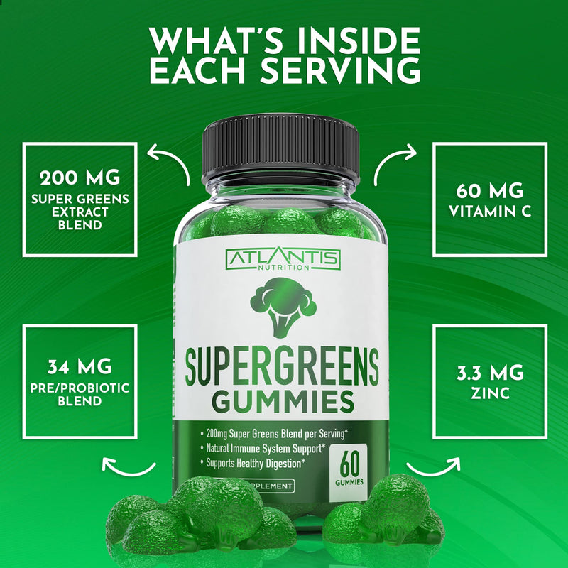 Atlantis Nutrition 60 Tart Cherry Gummies + 60 Supergreens Gummies.