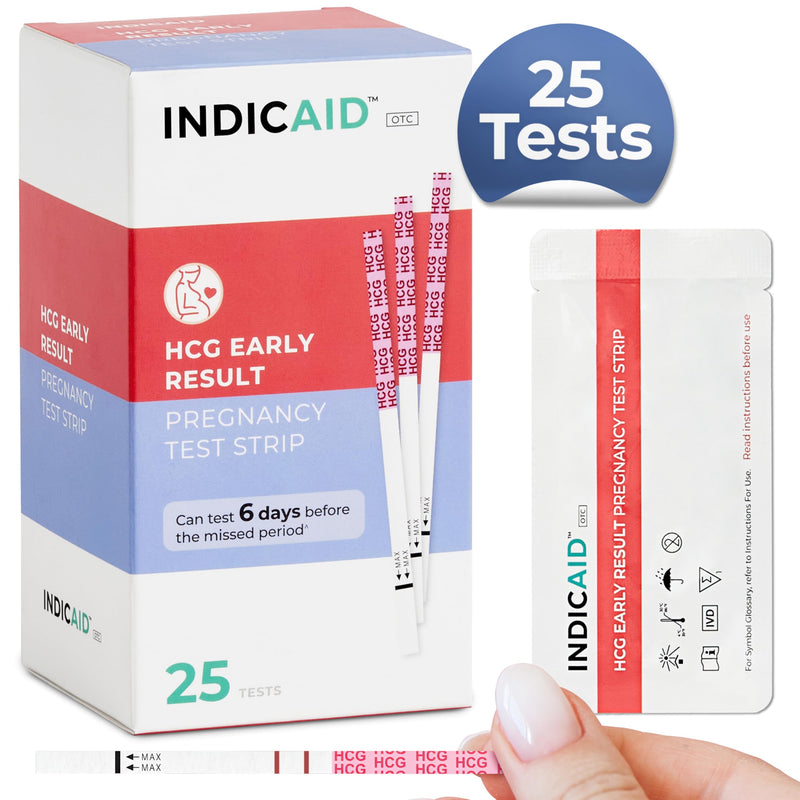 INDICAID 510K Cleared Early Detection Pregnancy Test Strips, High Sensitivity 10mIU to Test 6 Days Before Missing Period, 25 Tests Daily Monitoring of hCG During Pregnancy, Over 99% Accuracy